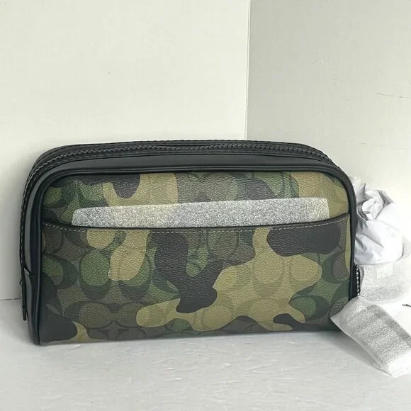 Coach Small Travel Kit Camo Print CM034 Signature Canvas Dopp Bag Toiletry Green - Picture 2 of 8